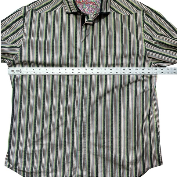 ROBERT GRAHAM Button Up LS Shirt sz XL Gray & Multicolor Stripe Floral Cuff/Trim - Picture 4 of 12
